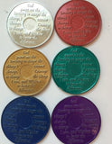 Set of 6 Aluminum Colored AA Alcoholics Anonymous Medallions Months 1 2 3 6 9 and 24 Hours Chips - RecoveryChip