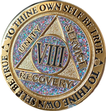 1 2 3 4 5 6 7 8 9 10 11 12 13 14 or 15 Year AA Medallion Reflex Birthday Funfetti Glitter Silver Gold Plated Sobriety Chip