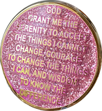 Infinity Eternal AA Medallion Elegant Pink Glitter Gold Sobriety Chip Coin