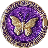 Butterfly If Nothing Changed There'd Be No Butterflies Reflex Purple Glitter Gold Plated Medallion