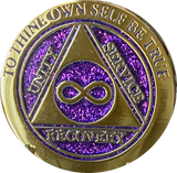 Infinity Eternal AA Medallion Elegant Purple Glitter Gold Sobriety Chip Coin