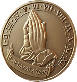 Large Praying Hands 12 Step Medallion 1.5" Size Bronze Sobriety Chip
