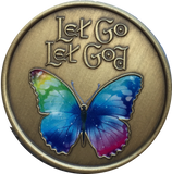 Let Go Let God Color Butterfly Bronze Serenity Prayer Medallion Chip - RecoveryChip