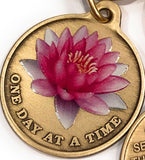 Pink Lotus Flower One Day At A Time Keychain With Serenity Prayer - RecoveryChip