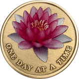 Pink Lotus Flower One Day At A Time Medallion With Serenity Prayer - RecoveryChip