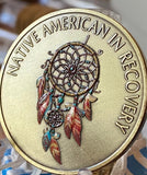 Native American in Recovery Color Dreamcatcher Medallion Blessing Prayer Sobriety Chip