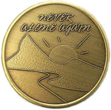 Never Alone Again Medallion Mountain Road Scene Sobriety Chip