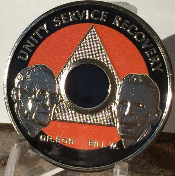 AA Founders Any Year 1 - 65 Medallion Black Orange & Nickel Plated Chip Bill W Dr Bob - RecoveryChip