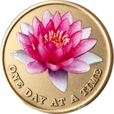 Pink Lotus Flower One Day At A Time Medallion With Serenity Prayer - RecoveryChip