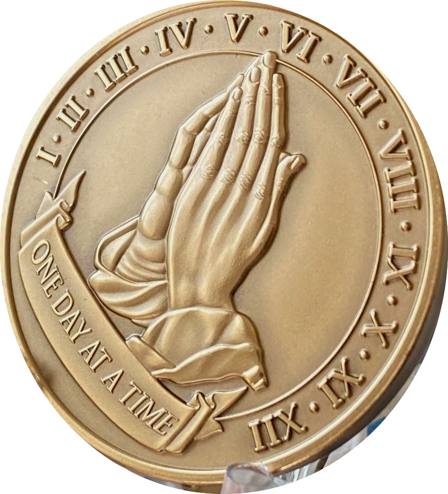 Praying Hands One Day At A Time Premium Bronze Medallion Serenity