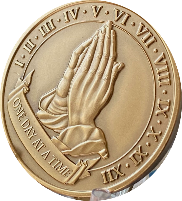 Praying Hands One Day At A Time Premium Bronze Medallion Serenity Prayer Coin