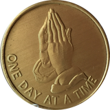 Praying Hands One Day At A Time Serenity Prayer Bronze Sobriety Medallion Chip Coin - RecoveryChip