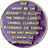 Purple Silver Plated Praying Hands One Day At A Time Serenity Prayer Medallion Chip RecoveryChip Design - RecoveryChip