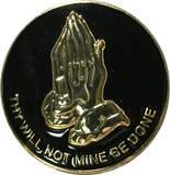 Praying Hands Thy Will Not Mine Be Done Black Gold Plated Medallion Chip RecoveryChip Design - RecoveryChip