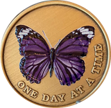 Purple Butterfly One Day At A Time Serenity Prayer Medallion Coin
