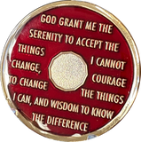 1 2 3 4 5 6 7 8 9 10 11 or 18 Month AA Medallion Metallic Mandarin Red Tri-Plate Sobriety Chip