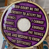 1 Year AA Medallion Metallic Purple Tri-Plate Sobriety Chip