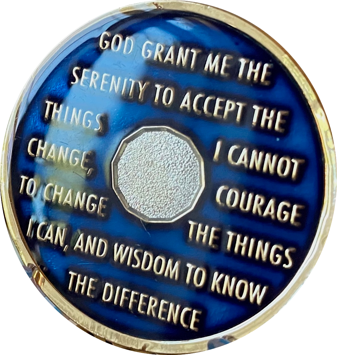 1 Year AA Medallion Midnight Blue TriPlate Sobriety Chip RecoveryChip