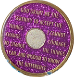 1 Year AA Medallion Violet Purple Glitter Tri-Plate Sobriety Chip