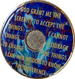 5 Year AA Medallion Sapphire Blue Swirl Tri-Plate Sobriety Chip