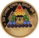 Rainbow Swarovski Crystal AA Medallion Gold Plated Sobriety Chip Year 1 - 56