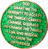 1 Year AA Medallion Reflex Glitter Green Gold Plated Sobriety Chip - RecoveryChip