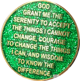 1 Year AA Medallion Reflex Glitter Green Gold Plated Sobriety Chip - RecoveryChip