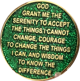 1 Year AA Medallion Reflex Glitter Green Gold Plated Sobriety Chip - RecoveryChip
