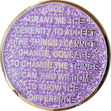 1 2 3 6 9 or 18 Month AA Medallion Reflex Purple Lavender Glitter Gold Plated Sobriety Chip