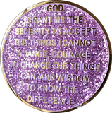 1 3 4 or 8 Year AA Medallion Reflex Glitter Lavender Purple Gold Plated Sobriety Chip - RecoveryChip