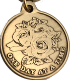 Rose One Day At A Time Bronze Sobriety Keychain AA NA - RecoveryChip