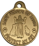 Saint Francis of Assisi Protect My Pet / Patron Saint Of Pets Dog Tag Charm Bronze - RecoveryChip