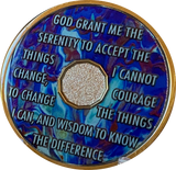 2 Year AA Medallion Sapphire Blue Swirl Tri-Plate Sobriety Chip