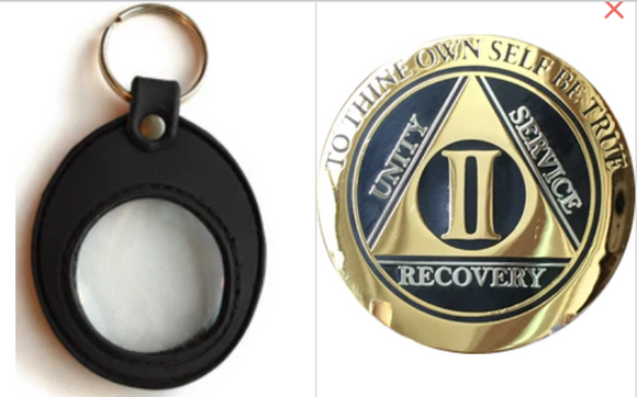 1 - 60 Year Elegant Black Gold AA Medallion & Silicone Keychain Holder