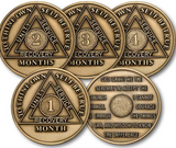 7 Month AA Medallion 1.5" Large Challenge Coin Premium Bronze Sobriety Chip