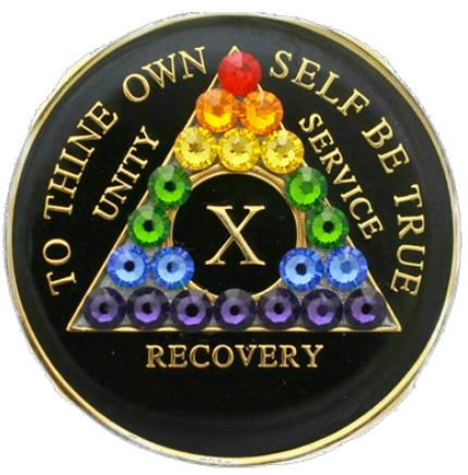 34 Year AA Medallion Black Tri-plate Sobriety Chip – RecoveryChip