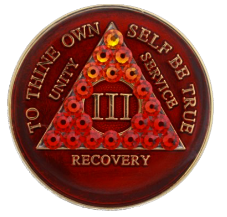 Crystallized AA Medallion Transition Red Tri-Plate Sobriety Chip Year 1 - 50 - RecoveryChip
