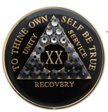 Crystal AA Medallion Transition Black Tri-Plate Sobriety Chip Year 1 - 50 - RecoveryChip