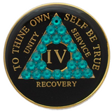 Crystallized AA Medallion Black Blue Zircon Tri-Plate Sobriety Chip Year 1 - 50 - RecoveryChip