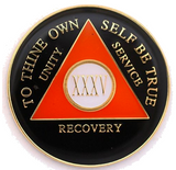 Black Orange Gold Tri-Plate AA Medallion 24 Hours 18 Month Year 1 - 40 Sobriety Chip - RecoveryChip