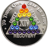 Rainbow Swarovski Crystal AA Medallion Nickel Plated Sobriety Chip Year 1 - 56 - RecoveryChip