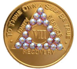 Rose Swarovski Crystal AA Medallion Gold Plated Sobriety Chip Year 1 - 56 - RecoveryChip