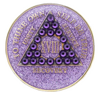 Crystal AA Medallion Purple Glitter Tri-Plate Sobriety Chip Year 1 - 50 - RecoveryChip