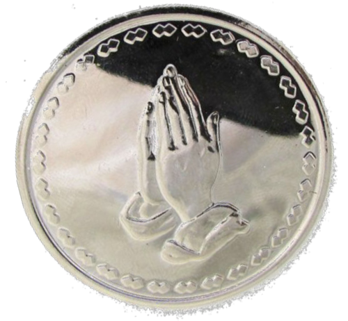 Praying Hands Nickel Plated Medallion With Serenity Prayer One Day At A Time Chip - RecoveryChip