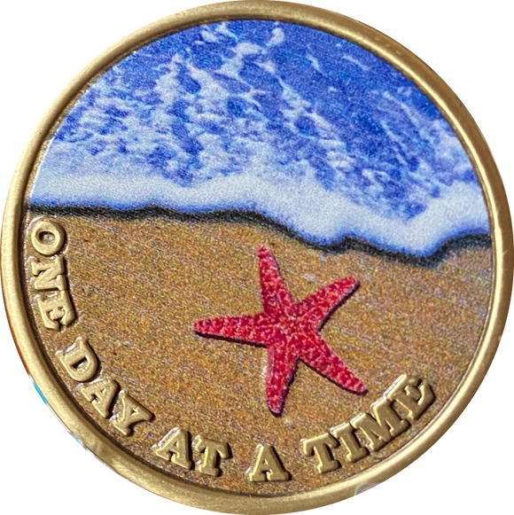 Starfish Beach Tropical One Day At A Time Color Medallion Serenity Prayer Chip