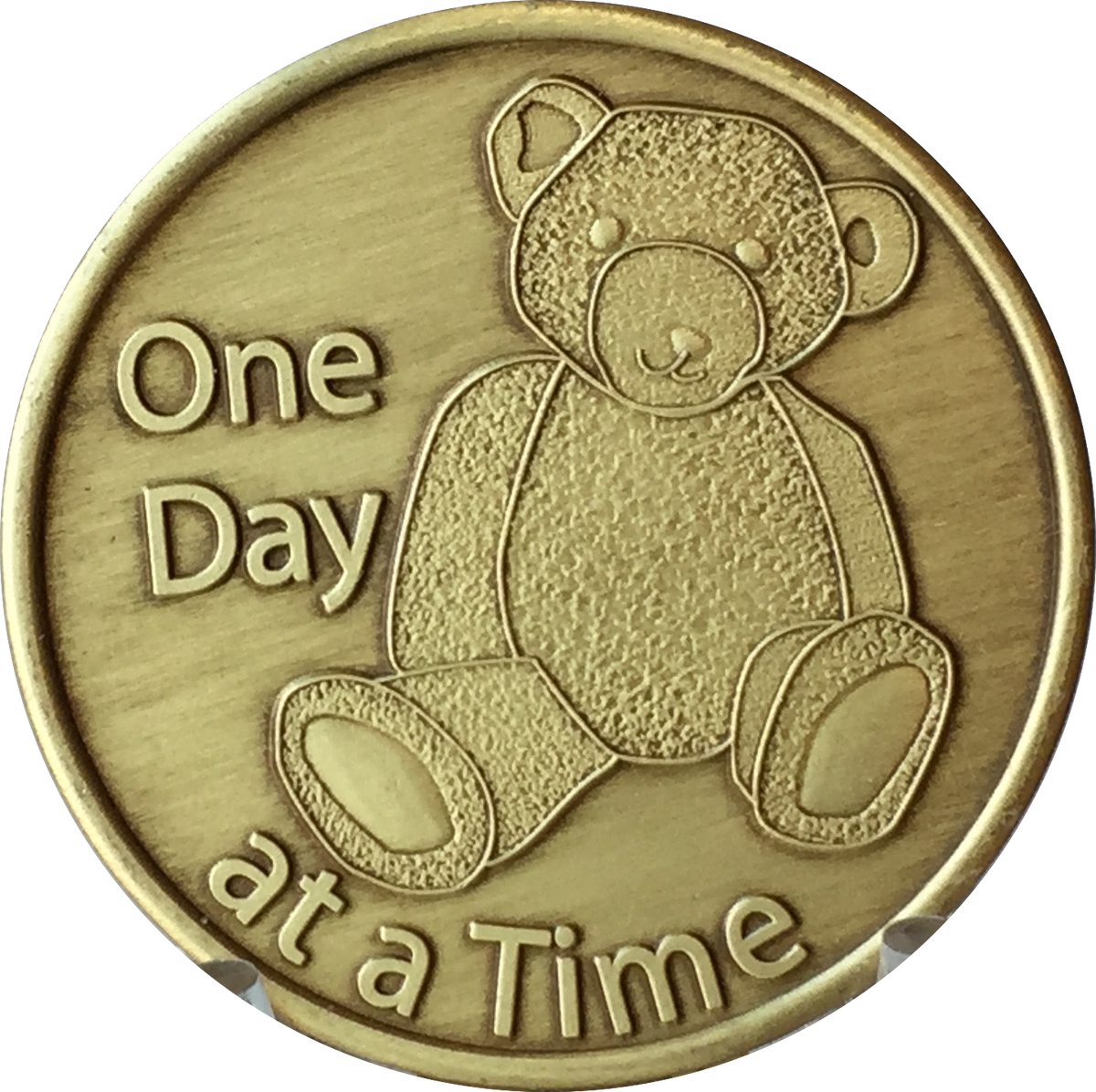 Teddy Bear One Day At A Time Serenity Prayer Bronze Medallion