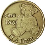 Teddy Bear One Day At A Time Serenity Prayer Bronze Medallion Sobriety Chip - RecoveryChip