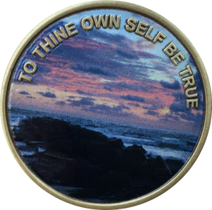 To Thine Own Self Be True Color Beach Sunrise Serenity Prayer Medallion Chip - RecoveryChip