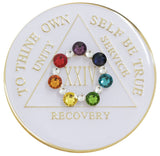 1 - 40 Year White AA Medallion Circle Shakra Swarovski Crystal Sobriety Chip