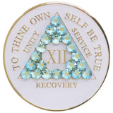 1 - 40 Year White AA Medallion Peridot AB Swarovski Crystal Sobriety Chip